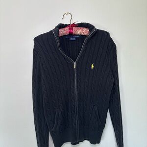 Ralph Lauren Black Zip-Up Cable Knit Sweater